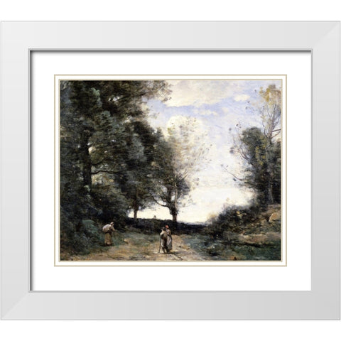 Along the Path White Modern Wood Framed Art Print with Double Matting by Corot, Jean-Baptiste-Camille