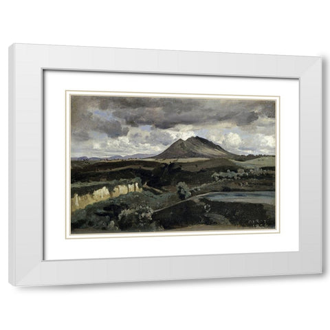 Le Mont Soracte White Modern Wood Framed Art Print with Double Matting by Corot, Jean-Baptiste-Camille