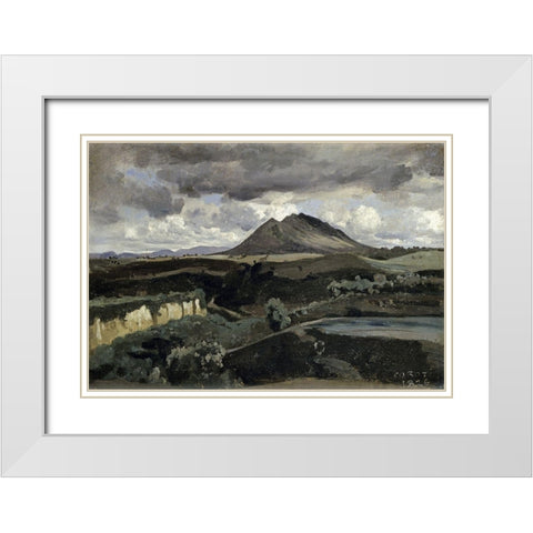 Le Mont Soracte White Modern Wood Framed Art Print with Double Matting by Corot, Jean-Baptiste-Camille