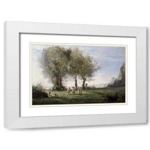 Ronde dAmours: Leher du Soleil White Modern Wood Framed Art Print with Double Matting by Corot, Jean-Baptiste-Camille