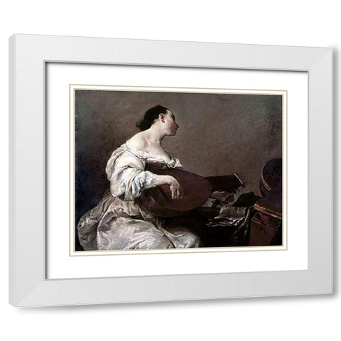 Woman Playing a Lute White Modern Wood Framed Art Print with Double Matting by Crespi, Giuseppe Maria