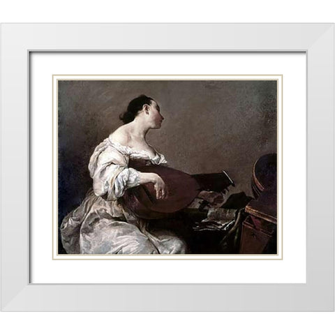 Woman Playing a Lute White Modern Wood Framed Art Print with Double Matting by Crespi, Giuseppe Maria