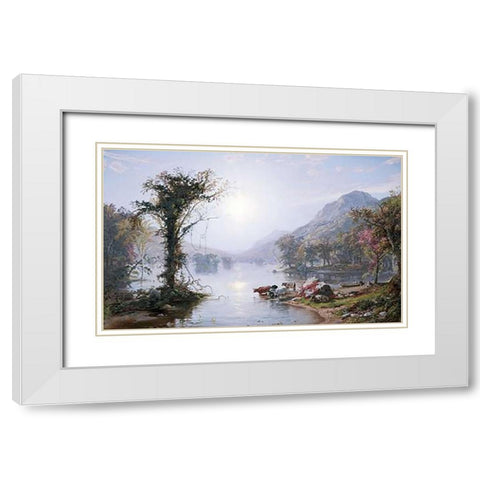 Autumn Lake White Modern Wood Framed Art Print with Double Matting by Cropsey, Jasper Francis