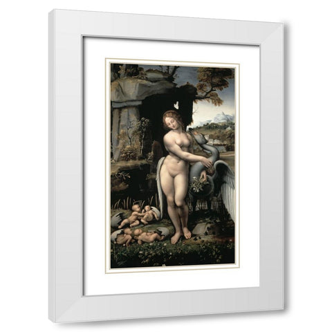 Leda and the Swan White Modern Wood Framed Art Print with Double Matting by Da Vinci, Leonardo