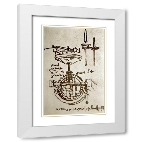Mechanical Drawings No. 3 White Modern Wood Framed Art Print with Double Matting by Da Vinci, Leonardo