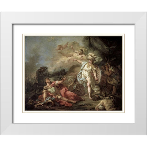 Battle of Minerva Against Mars White Modern Wood Framed Art Print with Double Matting by David, Jacques-Louis