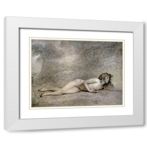 Portrait de Bara Nu White Modern Wood Framed Art Print with Double Matting by David, Jacques-Louis