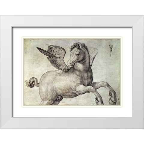 Pegasus White Modern Wood Framed Art Print with Double Matting by De Barbari, Jacopo