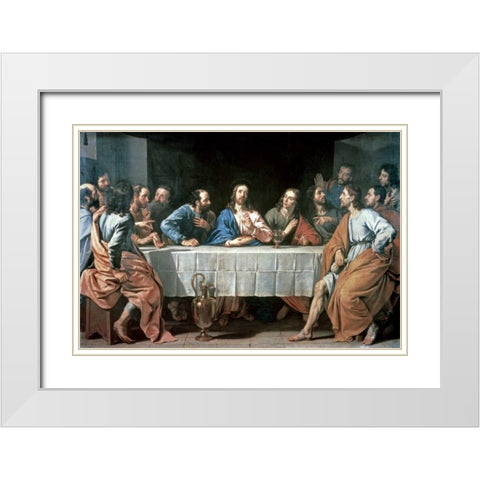 The Last Supper White Modern Wood Framed Art Print with Double Matting by De Champaigne, Philippe