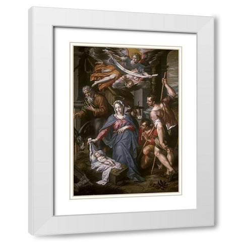 The Adoration of the Shepherds White Modern Wood Framed Art Print with Double Matting by De Clerck, Hendrik