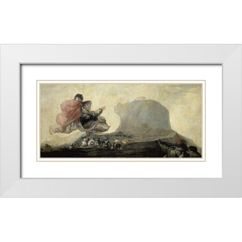 El Aquelarre White Modern Wood Framed Art Print with Double Matting by De Goya, Francisco