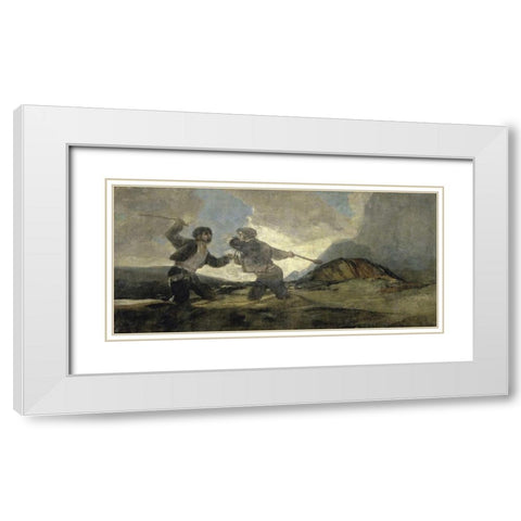 Fight with Cudgels White Modern Wood Framed Art Print with Double Matting by De Goya, Francisco