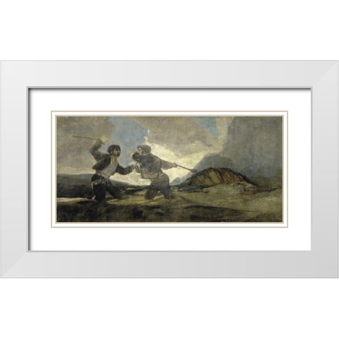 Fight with Cudgels White Modern Wood Framed Art Print with Double Matting by De Goya, Francisco