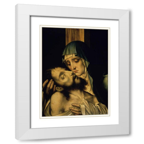 The Pieta White Modern Wood Framed Art Print with Double Matting by De Morales, Luis