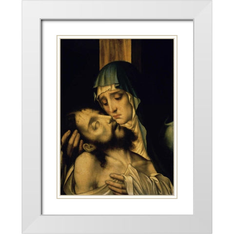 The Pieta White Modern Wood Framed Art Print with Double Matting by De Morales, Luis