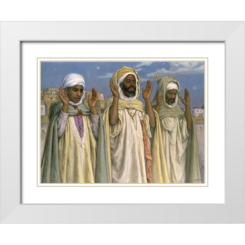 Prayer at Dawn White Modern Wood Framed Art Print with Double Matting by Dinet, Etienne