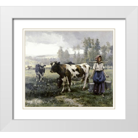 The Milkmaid White Modern Wood Framed Art Print with Double Matting by Dupre, Julien