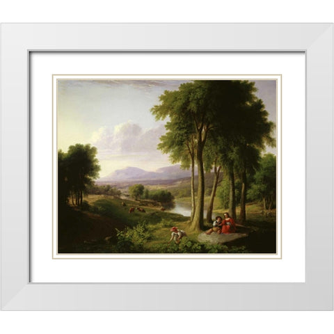 The Berry Pickers White Modern Wood Framed Art Print with Double Matting by Durand, Asher Brown
