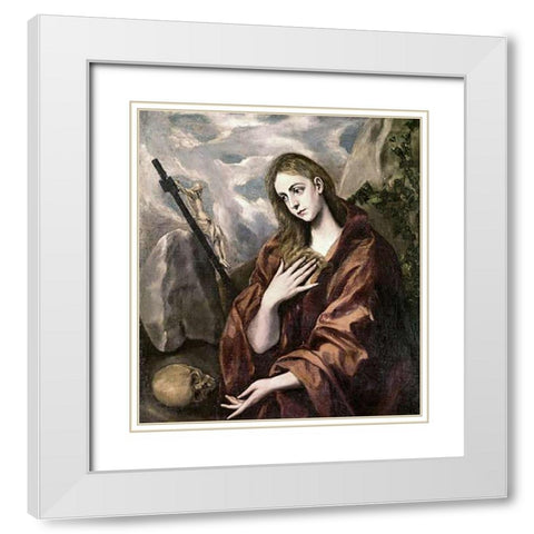 Saint Mary Magdalene White Modern Wood Framed Art Print with Double Matting by Greco, El