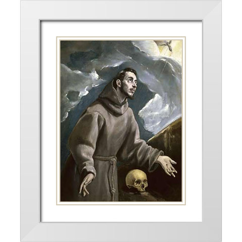 St. Francis Receiving the Stigmata White Modern Wood Framed Art Print with Double Matting by Greco, El