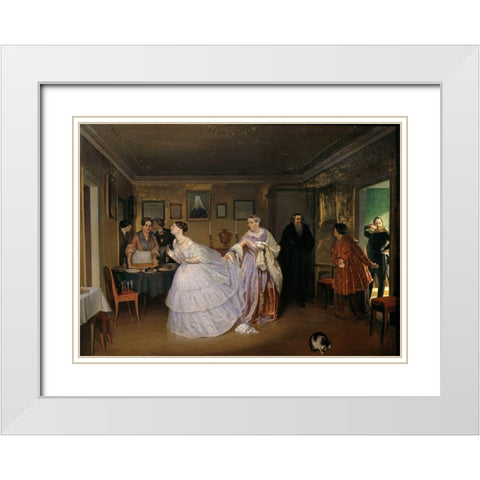 The Major Makes a Proposal White Modern Wood Framed Art Print with Double Matting by Fedotov, Pavel Andreevic