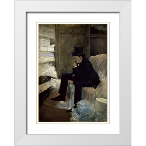 The Widower White Modern Wood Framed Art Print with Double Matting by Forain, Jean-Louis