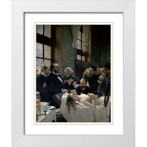 Doctor Preau Operating at the St. Louis Hospital White Modern Wood Framed Art Print with Double Matting by Gervex, Henri