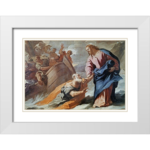 Jesus Holy Christ at the Sea White Modern Wood Framed Art Print with Double Matting by Giordano, Luca