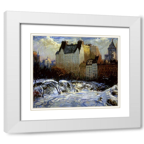 A View of the Plaza from Central Park White Modern Wood Framed Art Print with Double Matting by Goodwin, Arthur Clifton