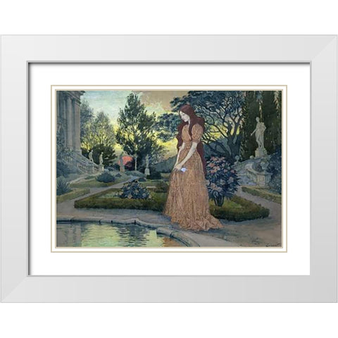 Young Lady in a Garden White Modern Wood Framed Art Print with Double Matting by Grasset, Eugene Samuel