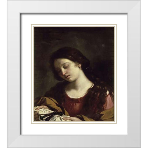 The Magdalen Contemplating the Nails of the Passion White Modern Wood Framed Art Print with Double Matting by Guercino, Giovanni