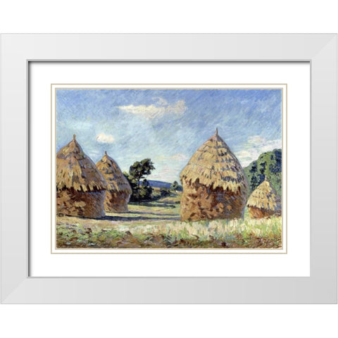 Les Meules White Modern Wood Framed Art Print with Double Matting by Guillaumin, Armand