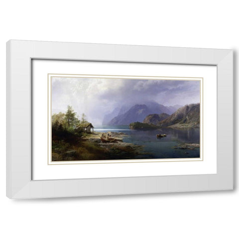 Mountain Lake White Modern Wood Framed Art Print with Double Matting by Herzog, Herman