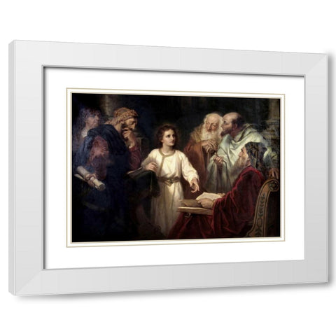 Christ in the Temple at 12 White Modern Wood Framed Art Print with Double Matting by Hofmann, Heinrich
