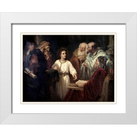Christ in the Temple at 12 White Modern Wood Framed Art Print with Double Matting by Hofmann, Heinrich