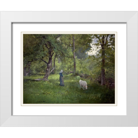 Taking a Walk White Modern Wood Framed Art Print with Double Matting by Inness, George