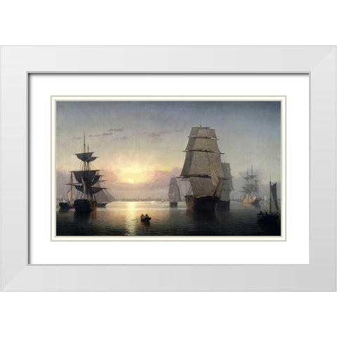 Boston Harbor, Sunset White Modern Wood Framed Art Print with Double Matting by Lane, Fitz Hugh