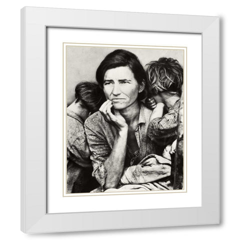 Migrant Mother White Modern Wood Framed Art Print with Double Matting by Lange, Dorothea