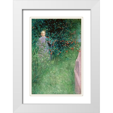 In the Hawthorn Hedge White Modern Wood Framed Art Print with Double Matting by Larsson, Carl