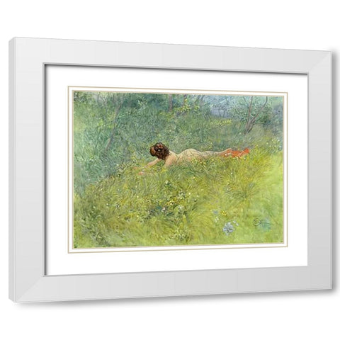 On The Grass White Modern Wood Framed Art Print with Double Matting by Larsson, Carl