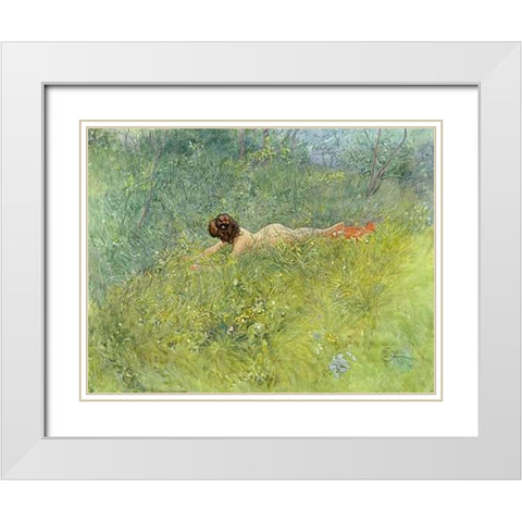 On The Grass White Modern Wood Framed Art Print with Double Matting by Larsson, Carl