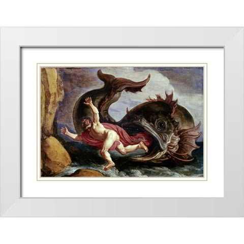 Jonah and the Whale White Modern Wood Framed Art Print with Double Matting by Lastman, Pieter