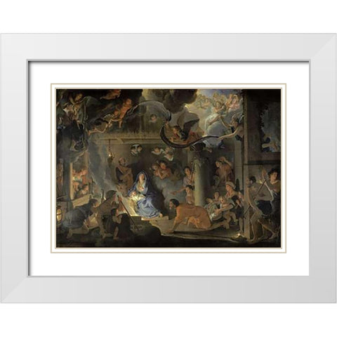 Adoration of the Shepherds White Modern Wood Framed Art Print with Double Matting by Le Brun, Charles