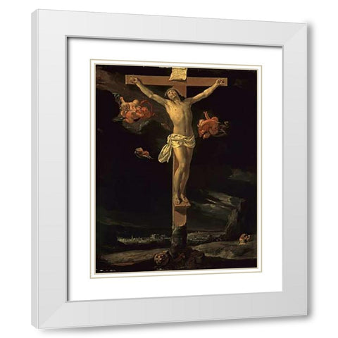 The Crucifixion White Modern Wood Framed Art Print with Double Matting by Le Brun, Charles