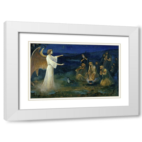 Angel Announcing the Birth of Christ to Shepherds White Modern Wood Framed Art Print with Double Matting by Leinweber, Robert