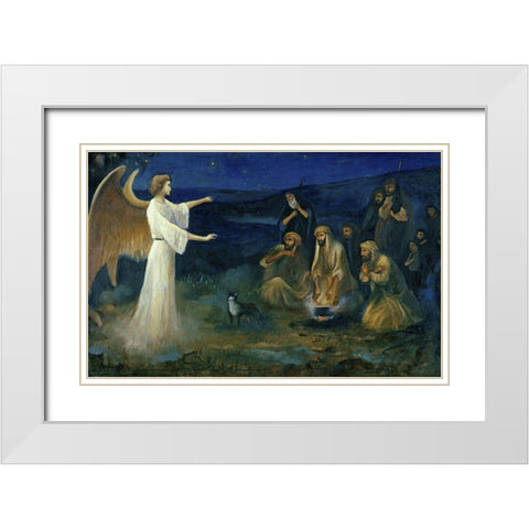 Angel Announcing the Birth of Christ to Shepherds White Modern Wood Framed Art Print with Double Matting by Leinweber, Robert