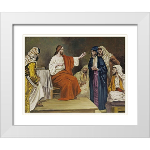 Jesus in the Synagogue White Modern Wood Framed Art Print with Double Matting by Leinweber, Robert