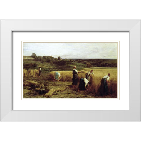 Harvest Time White Modern Wood Framed Art Print with Double Matting by Lhermitte, Leon Augustin