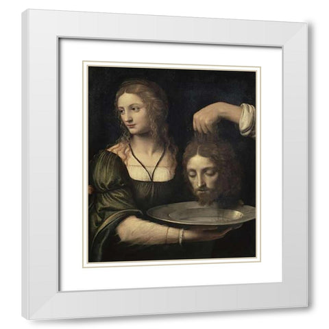 Salome Receiving the Head of John the Baptist White Modern Wood Framed Art Print with Double Matting by Luini, Bernardino
