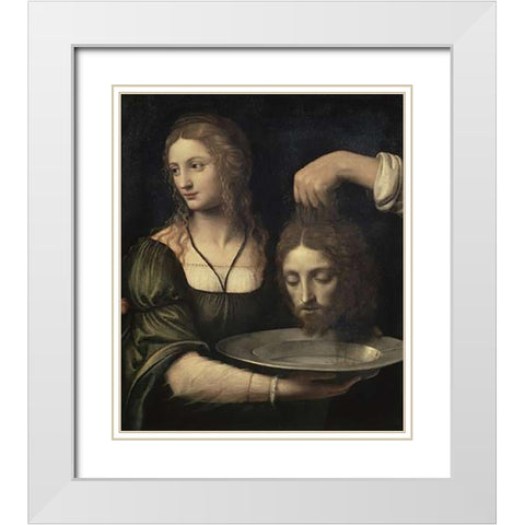 Salome Receiving the Head of John the Baptist White Modern Wood Framed Art Print with Double Matting by Luini, Bernardino
